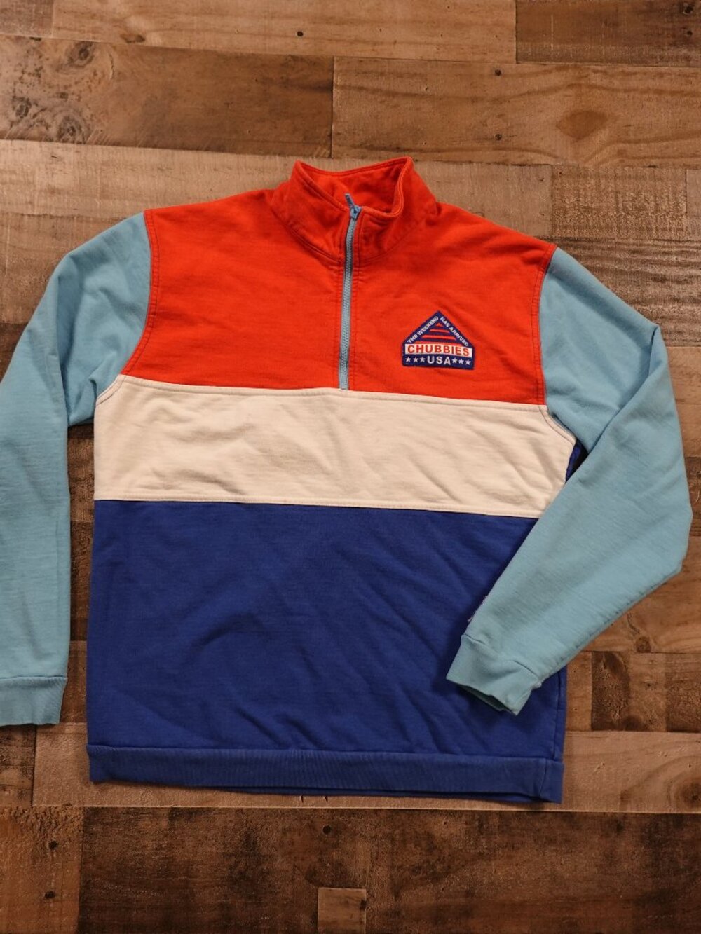 Chubbies USA Quarter Zip Pullover Men’s Large Colorblock Red Blue White Retro